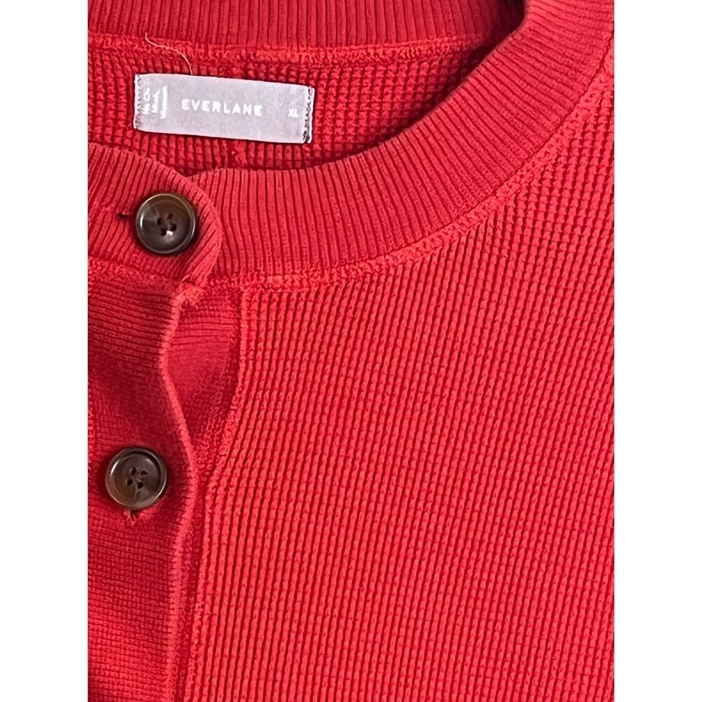 Everlane Waffle Knit Henley One Piece Lounge Pajama Jumpsuit in Currant, Size XL - Picture 5 of 12